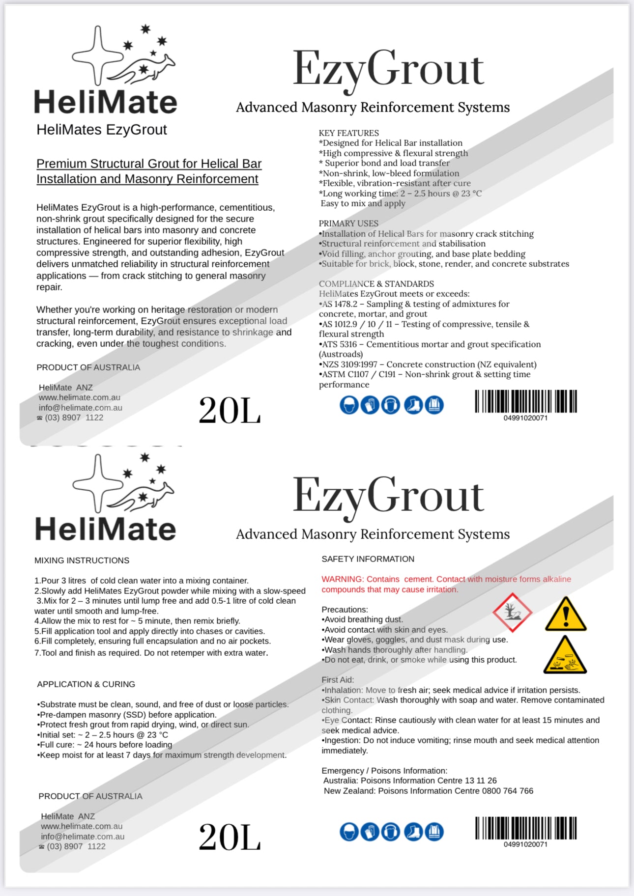 EzyGrout – 20 Litre Bucket of Premium Cementitious Grout