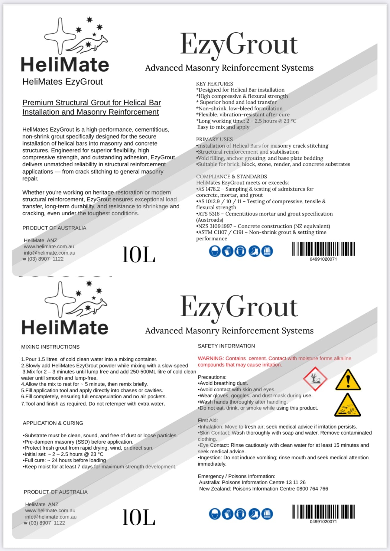 EzyGrout – 10 Litres of Premium Cementitious Grout - HeliMate AUS/NZ